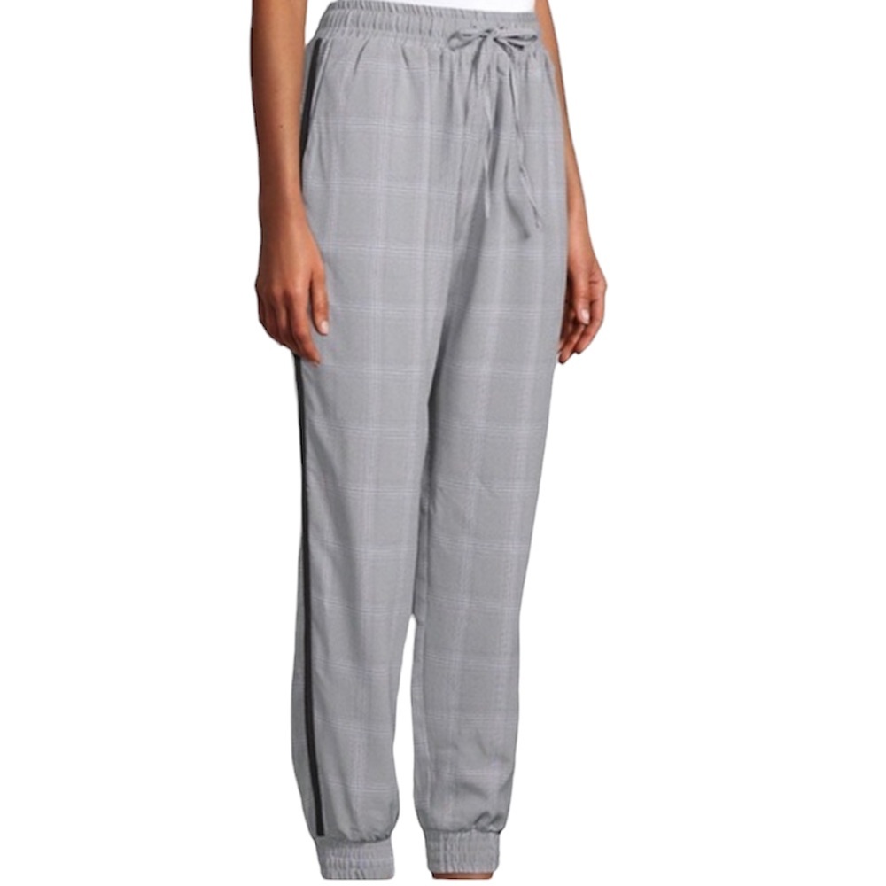 Plaid joggers with side stripe